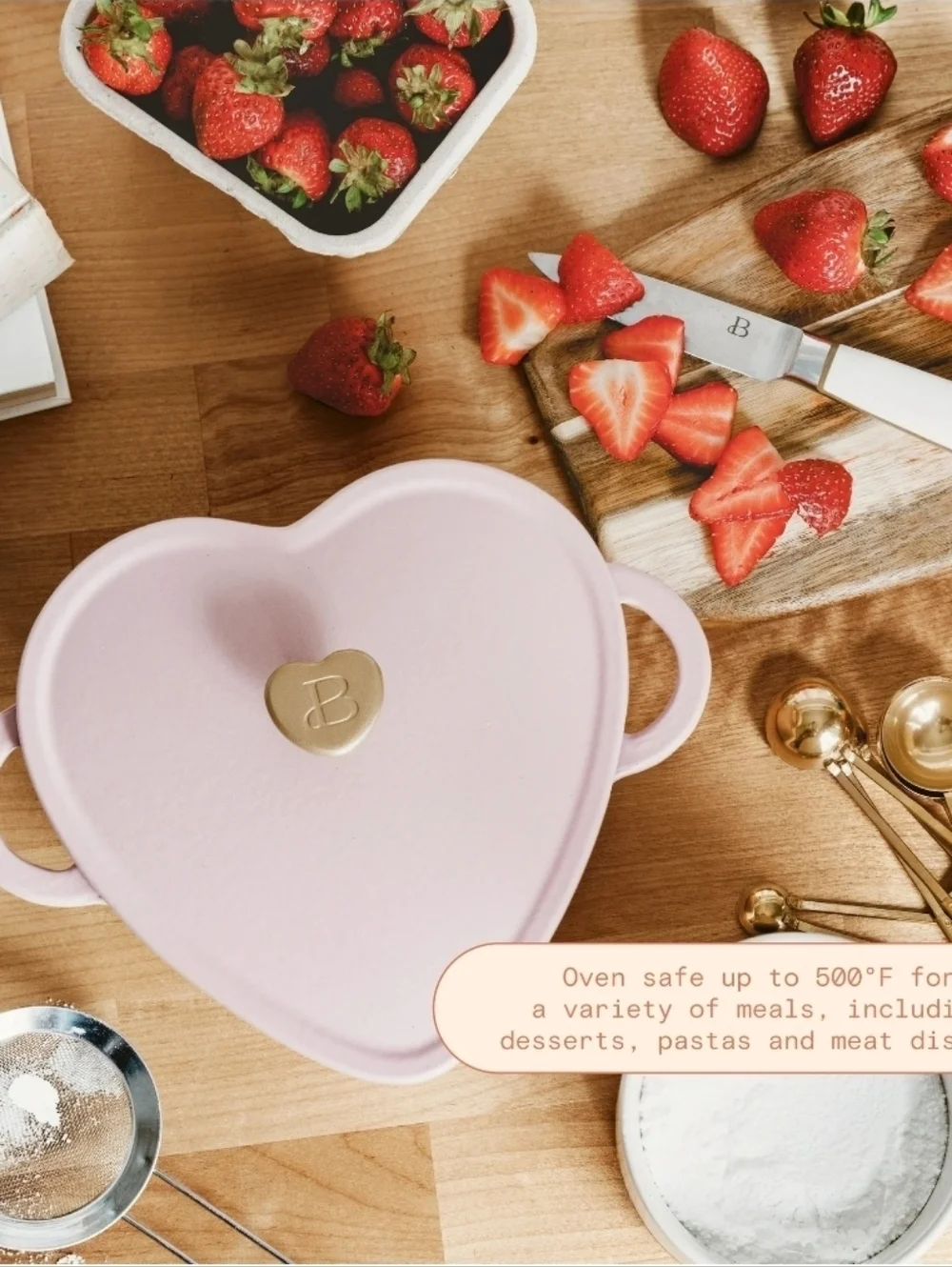 Beautiful By Drew Barrymore Heart-Shaped Cast Iron Casserole - Pink